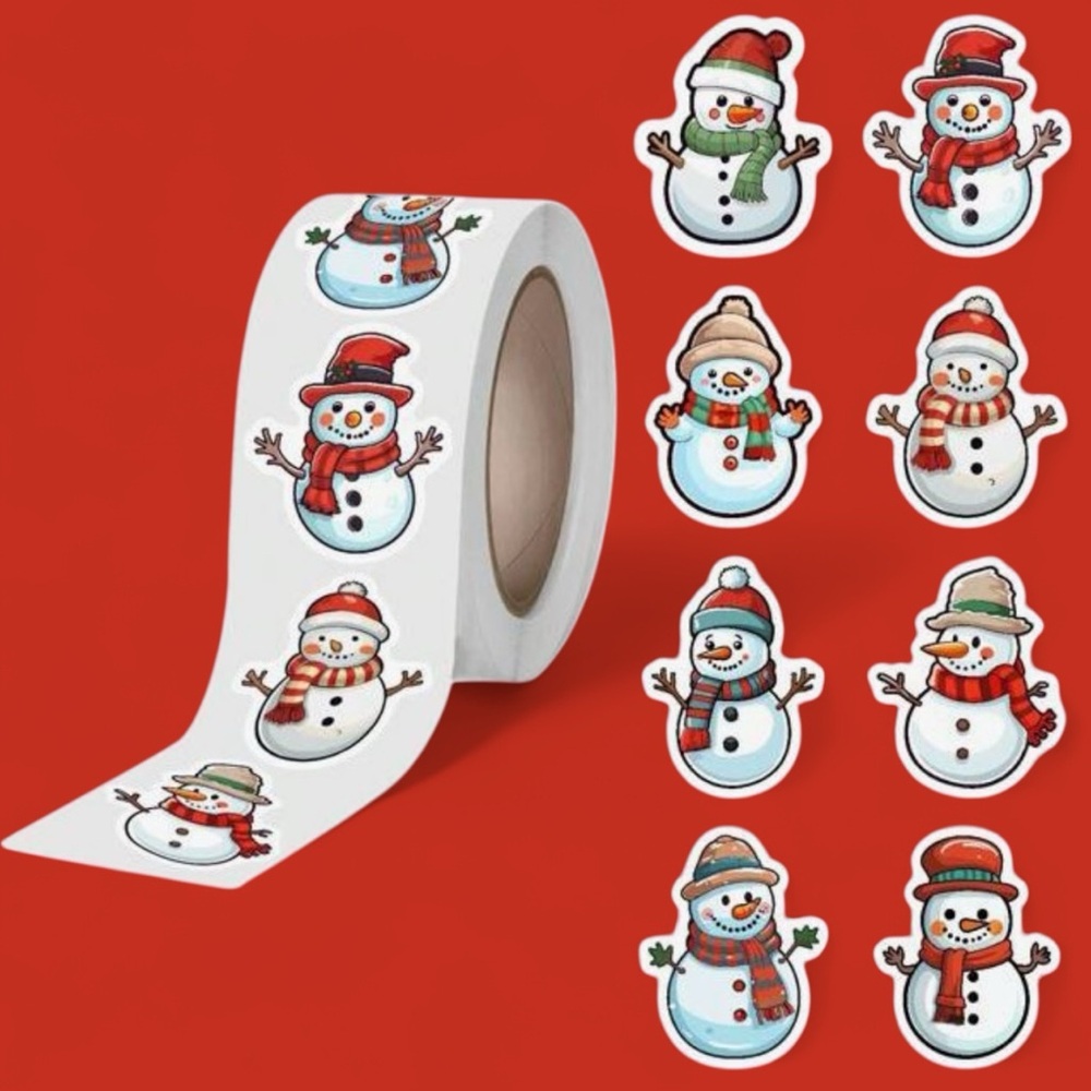 ❄️ 100 Pcs Snowman Stickers Roll – 1 Inch Christmas Holiday Labels Cute Snow ❄️ - Picture 2 of 3